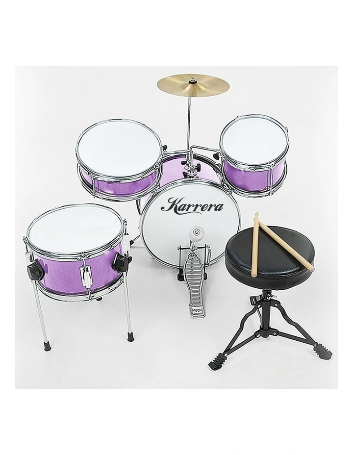 Kerrera Childrens 4 Piece Diamond Drum Kit Set Musical Instrument in Purple
