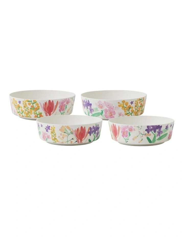 Wildflowers Bamboo Bowl 15x5cm Set of 4 in Multi