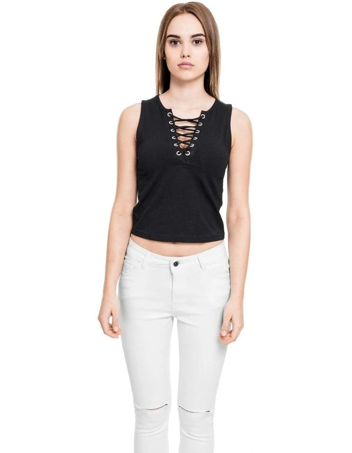 Lace Up Cropped Top in Black