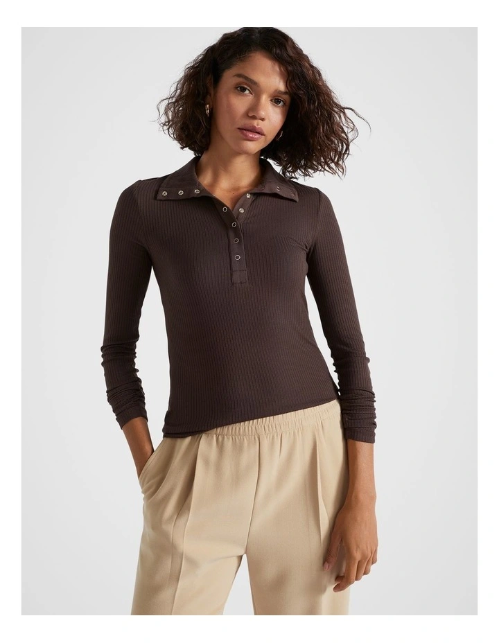 Core Rib Henley Top in Dark Espresso