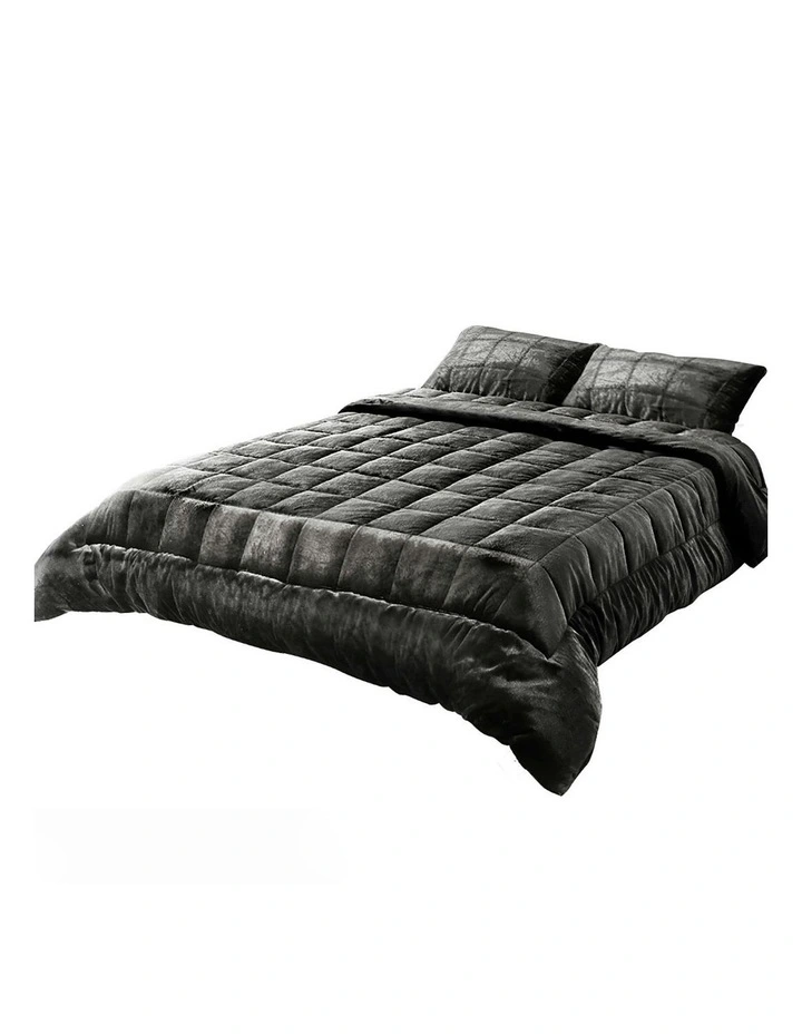 Faux Mink Quilt King in Charcoal