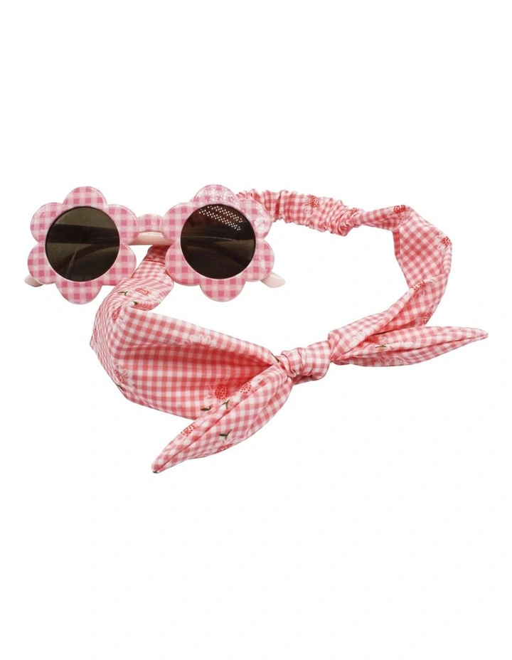 Gingham Hair Wrap & Sunglasses Set in Pink