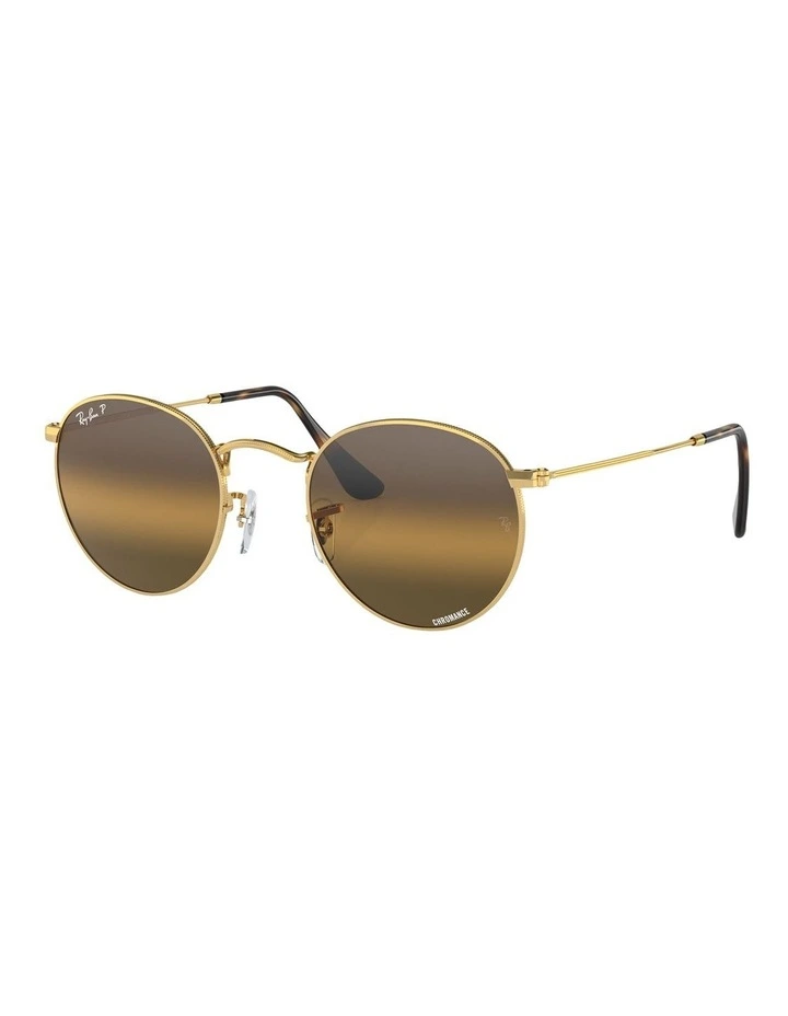 Round Metal Chromance Polarised Sunglasses in Gold