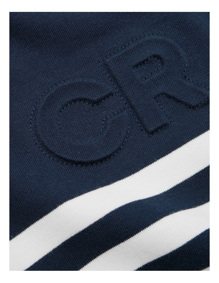 Gots-certified Organic Oversized Logo Long Sleeve Bodysuit in Navy Stripe