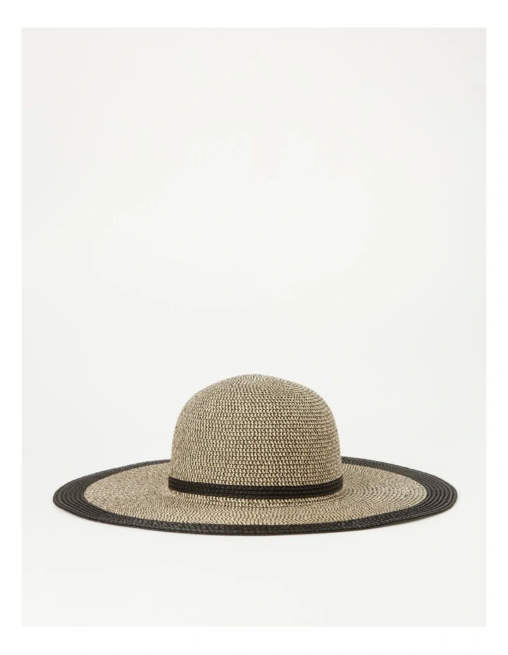Two Tone Wide Brim Summer Hat in Black