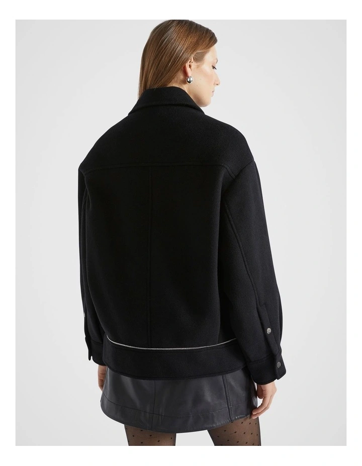 Wool Blend Zip Detail Jacket in Black