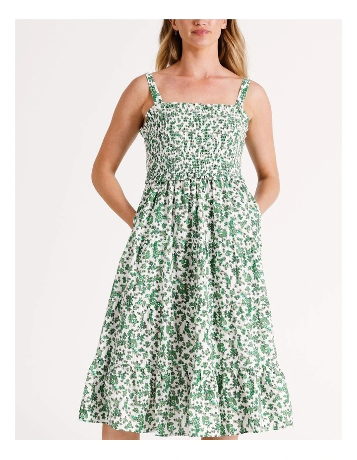 Ginna Cotton Tiered Dress in Bright Green