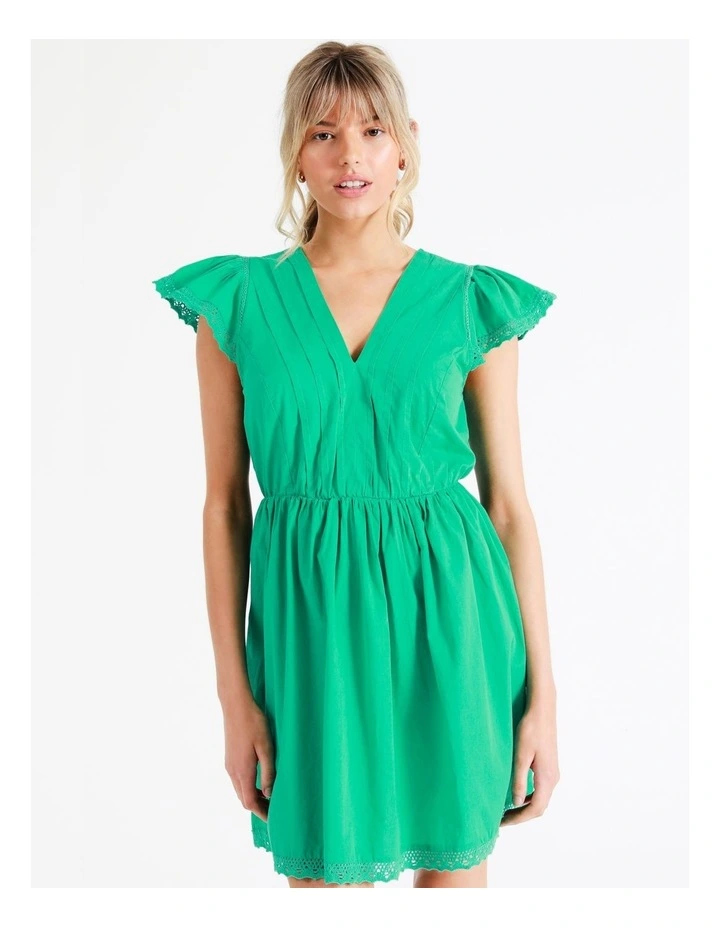 Kelly C Short Sleeve Cotton Dress in Holly Green