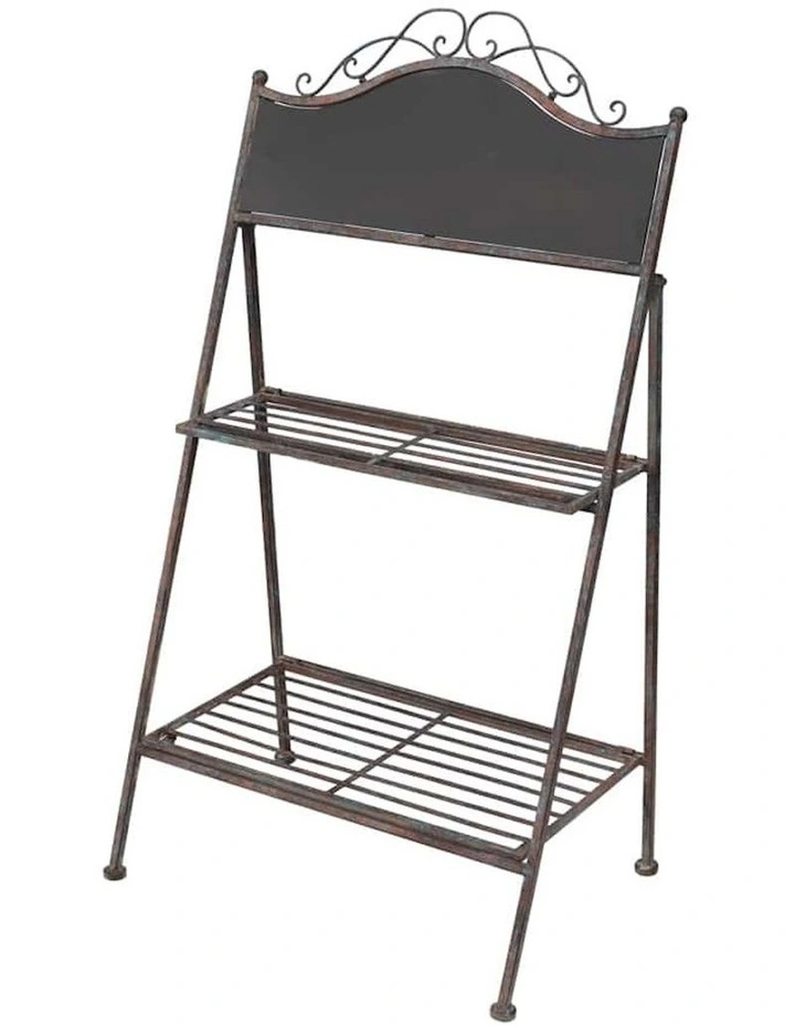 Two-Shelf Garden Plant Stand with Chalkboard in Black
