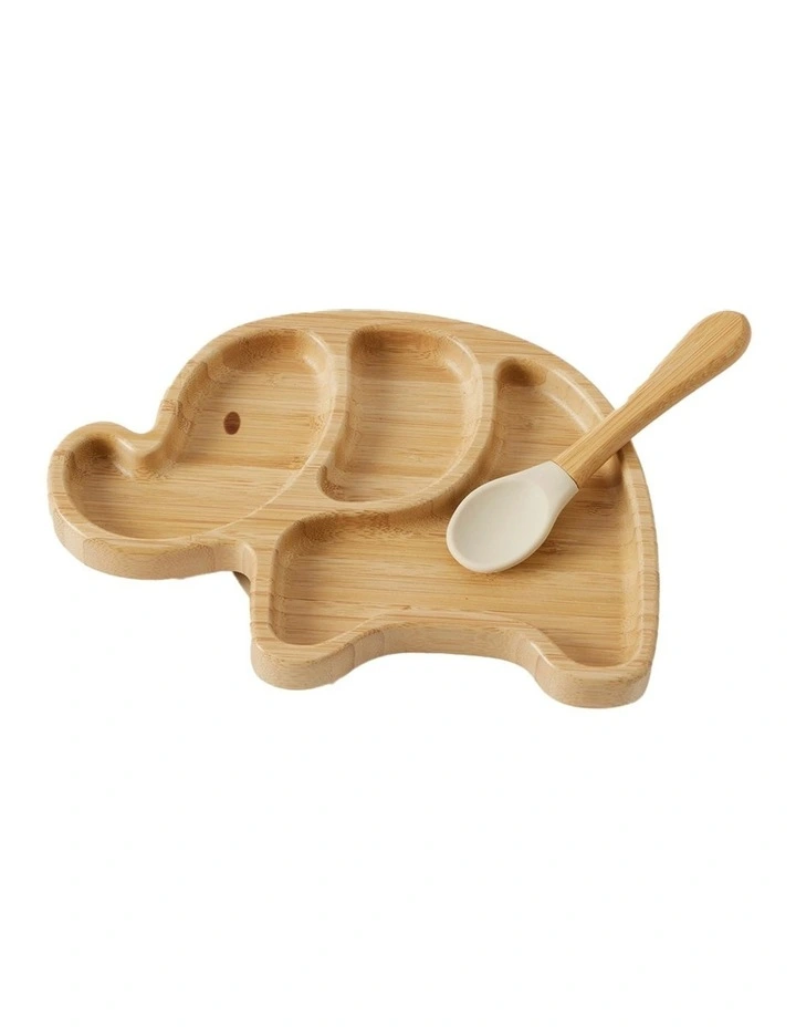 Fred Bamboo Divider Plate & Spoon Set in Almond