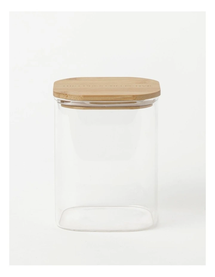 Square Storage Canister with Lid 1300ml in Bamboo/Glass