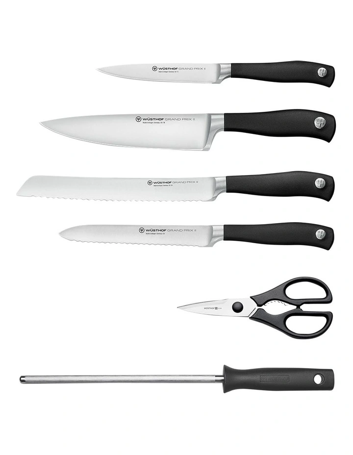 Grand Prix II 7 Piece Knife Block Set with Santoku in Brown/Black