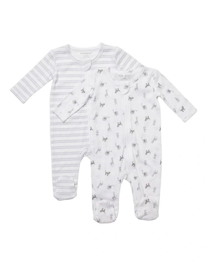 Animals Zipsuit 2 Pack in Grey