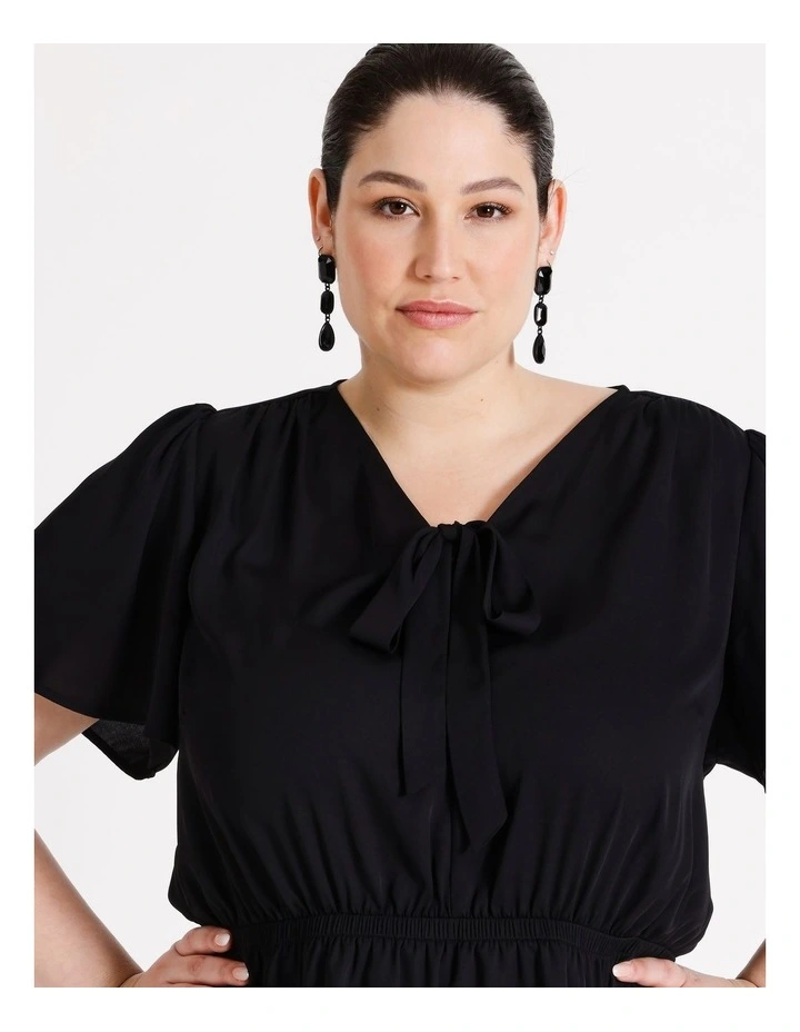 Plunge Neck Tie Top in Black