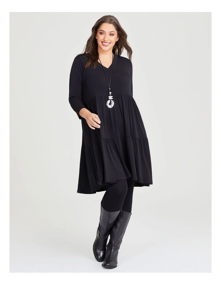 Luna Tier Midi Dress in Black