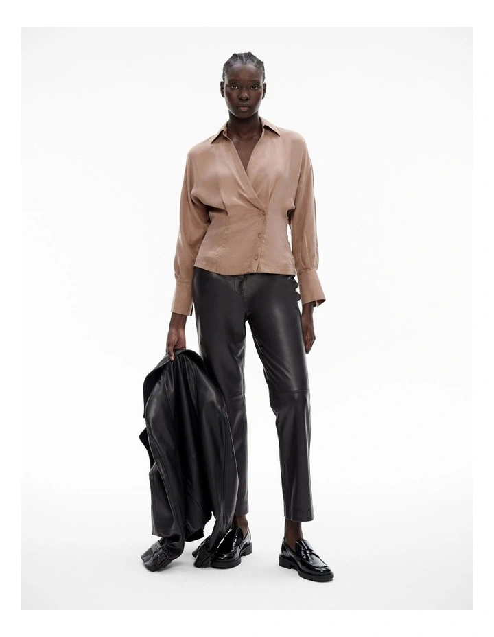 Button Detail Wrap Blouse in Cappucino