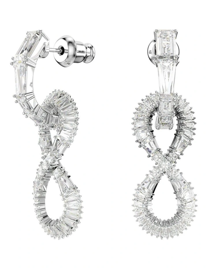 Hyperbola Infinity Rhodium Plated Drop Earrings in White