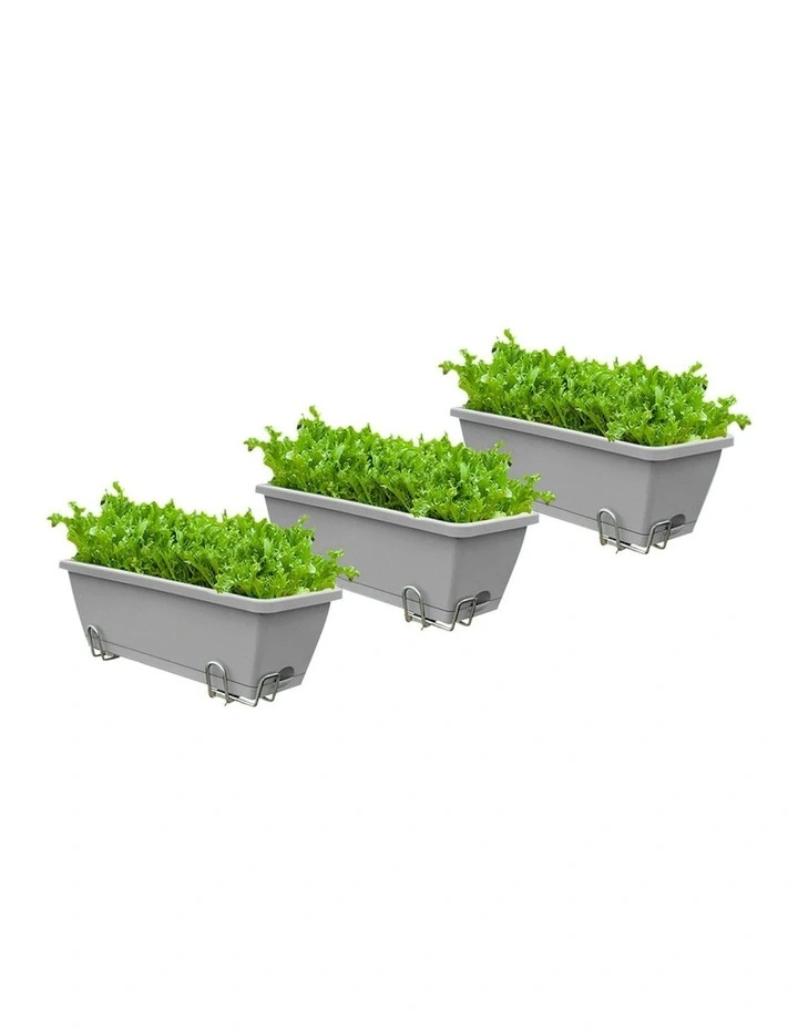 Rectangular Planter Plastic Box with Holder 49.5cm Set of 3 in Grey