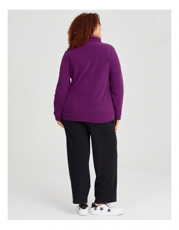 Polar Fleece Zip Front Jacket in Plum