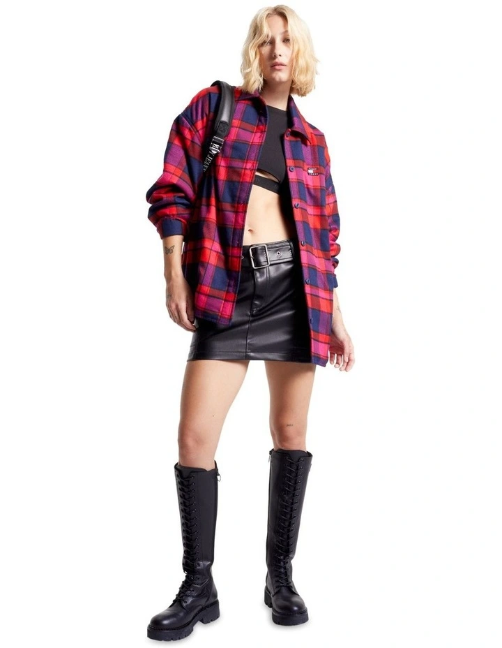 Oversized Fit Check Overshirt in Red