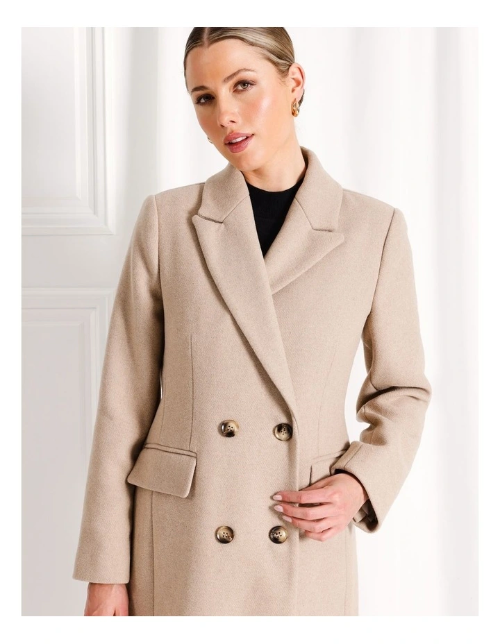 Longline Double Breasted Coat in Stone