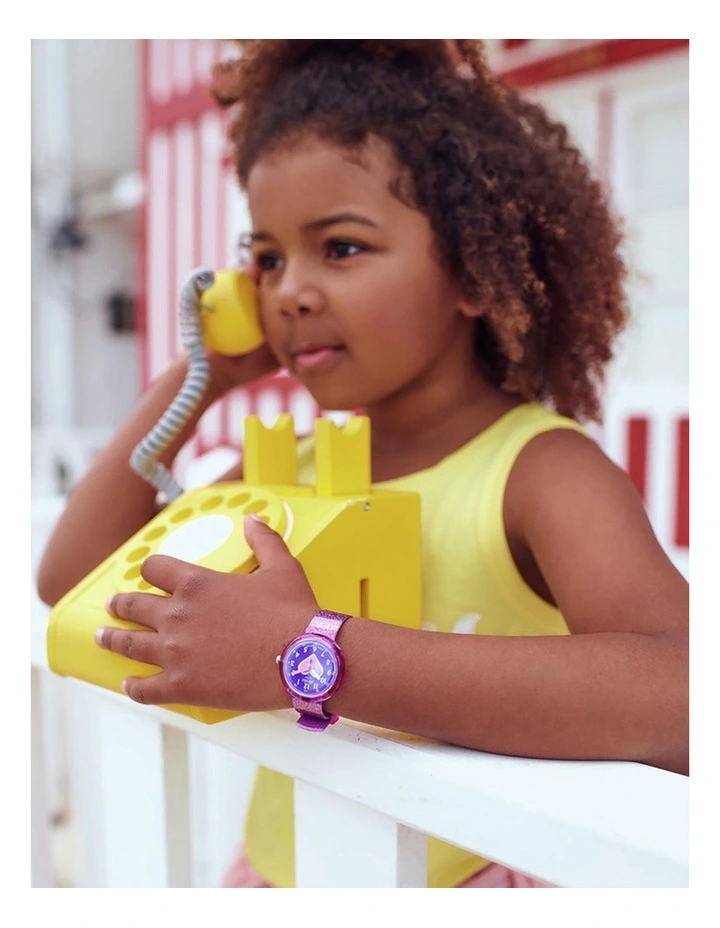 Stripy Glitter Watch in Pink