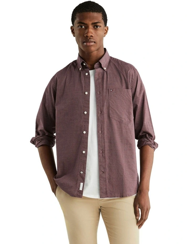 Houndstooth Long Sleeve Shirt in Red