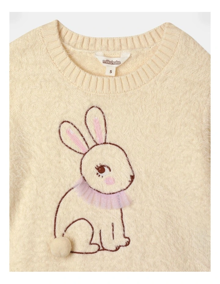 Intarsia Bunny Sweater in Cream