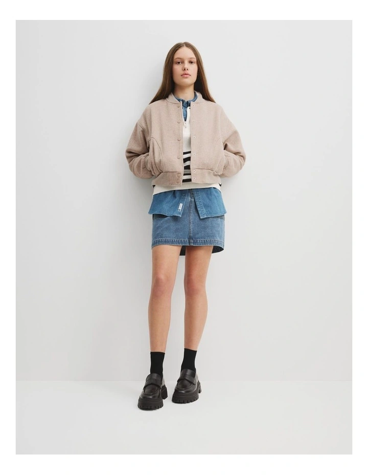 Teen Bomber Jacket in Oatmeal Marle