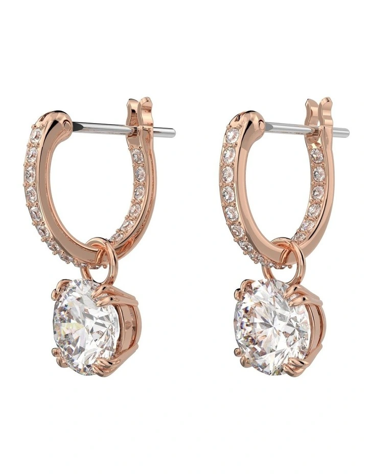 Constella Drop Earrings Round Cut Rose Gold-Tone Plated in White