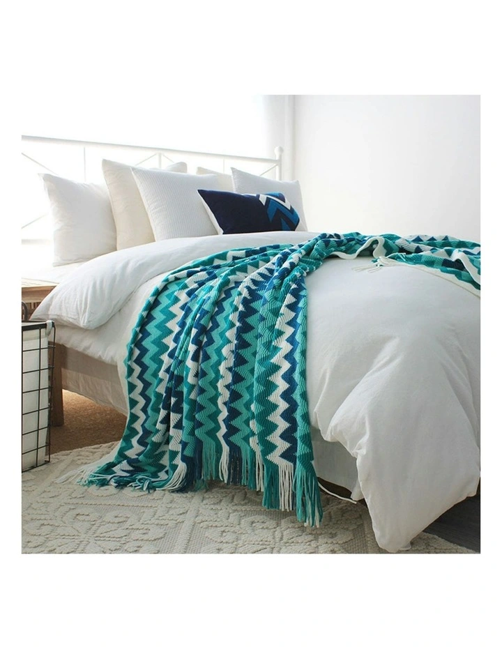 Zigzag Acrylic Striped Throw Blanket 170cm in Blue