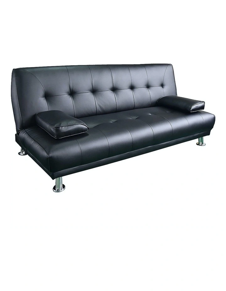 Sarantino 3 Seater Faux Leather Sofa Bed Couch Lounge Futon Black