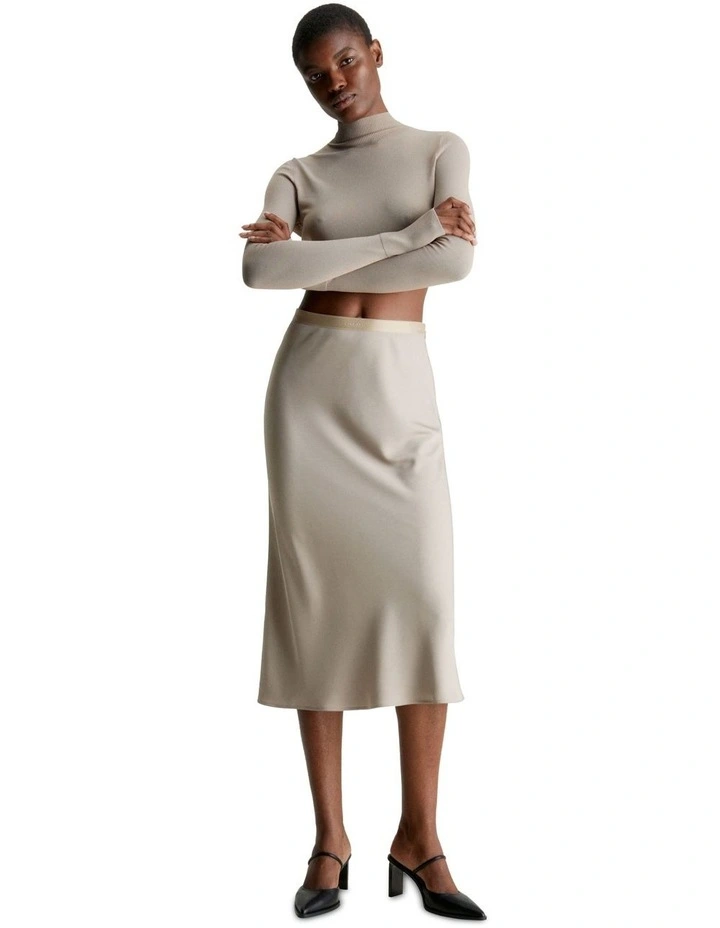 Recycled Bias Cut Midi Skirt in Neutral Taupe