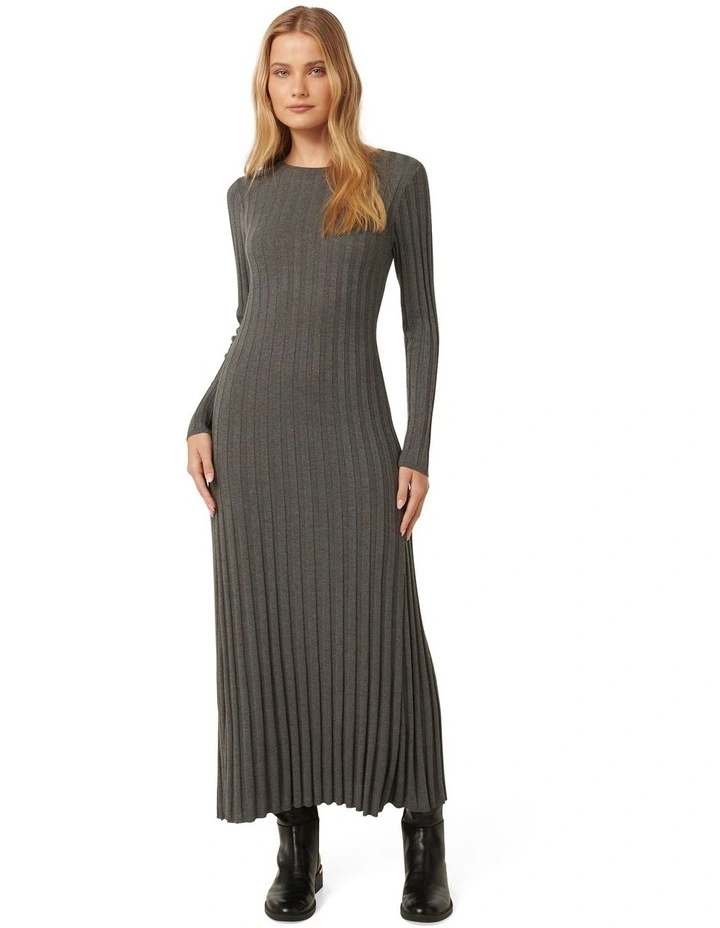 Lyla Crew Neck Detail Knit Dress in Charcoal