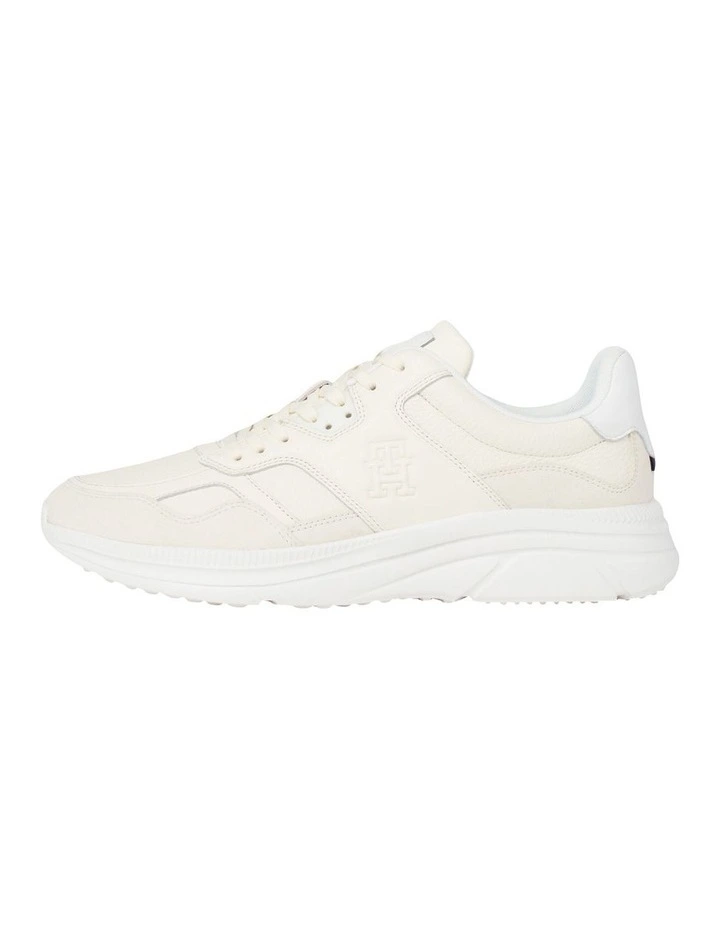 Modern Mixed Texture Leather Runner Trainers Shoe in Calico