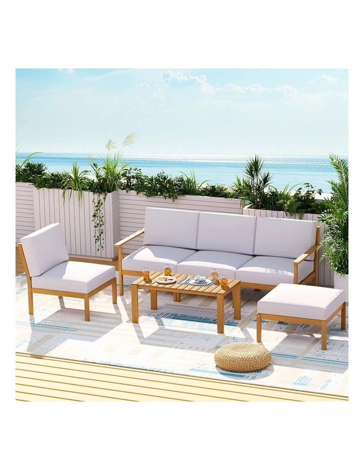 5-Seater Wooden Outdoor Sofa Set 6 Pieces in Multi