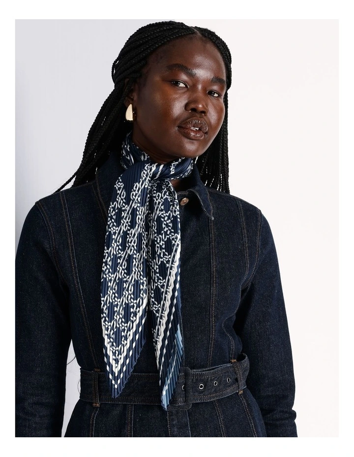 Monogram Print Scarf in Navy