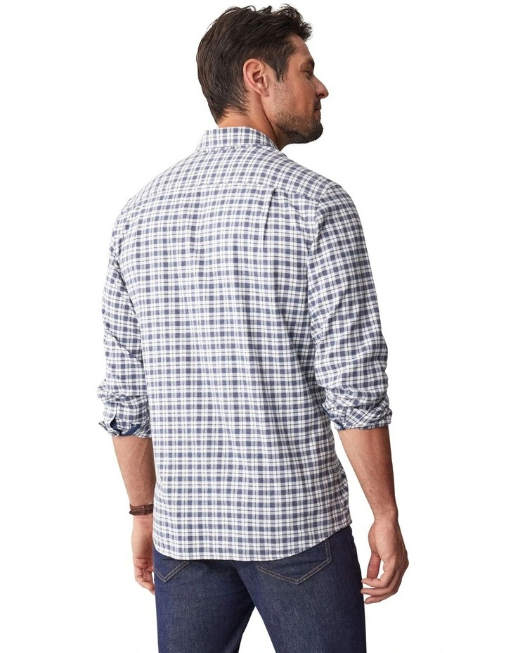 Brushed Twill Melange Check Long Sleeve Shirt in Navy Melange