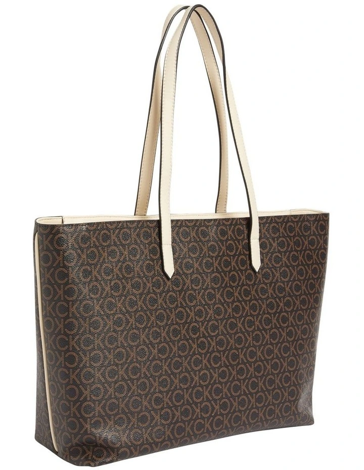 Mono Faux Leather Tote Bag in Brown