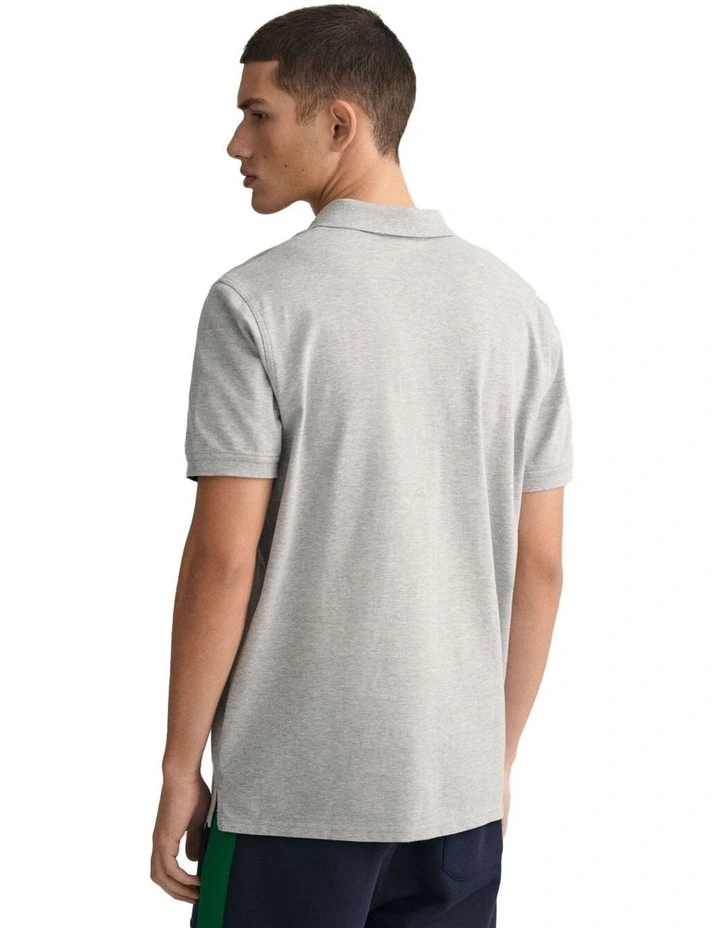 Contrast Collar Pique Short Sleeve Polo Shirt in Grey Melange