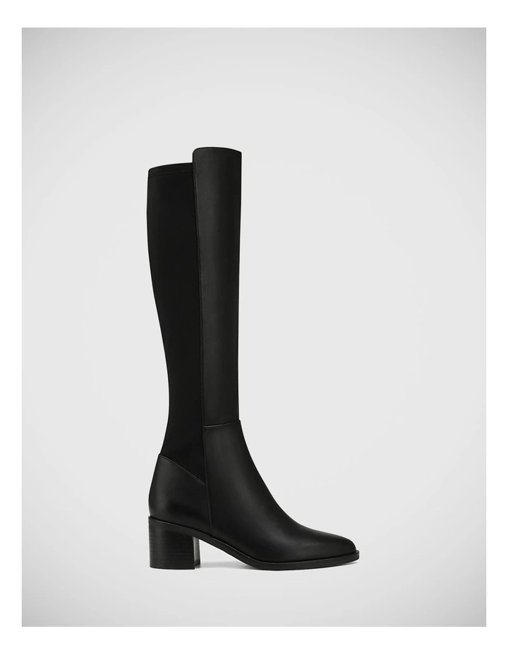 Jacinda Leather and Neoprene Long Boot in Black
