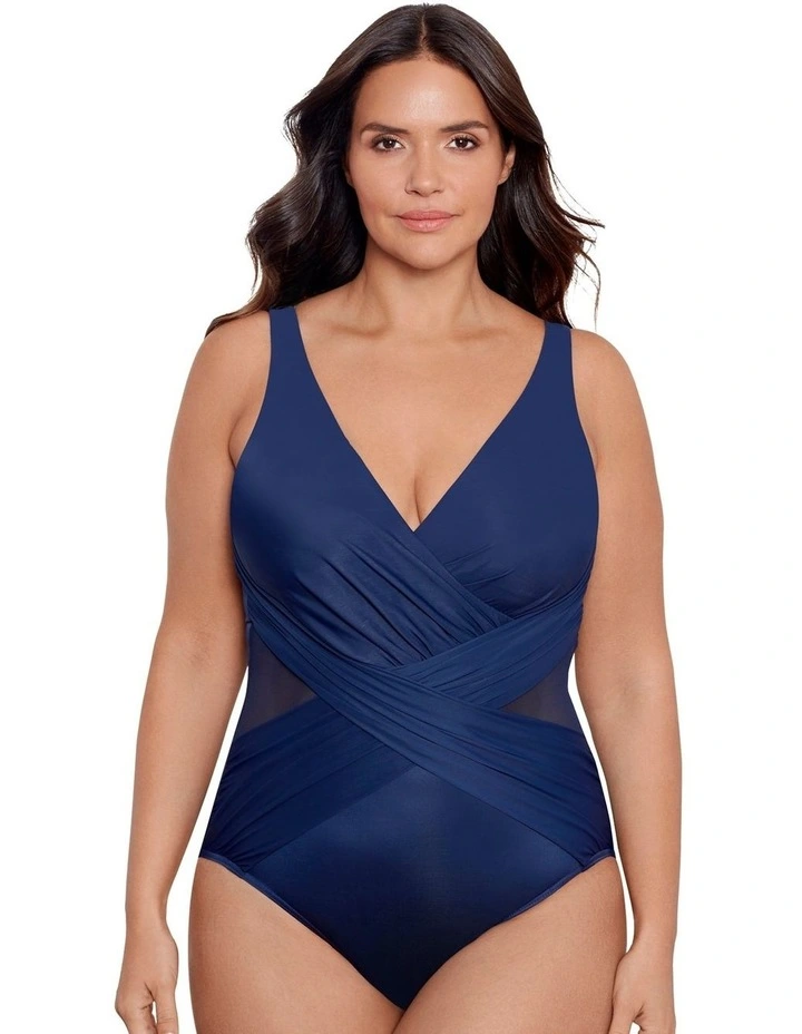 Illusionists Crossover Draped Shaping Swimsuit Plus in Midnight