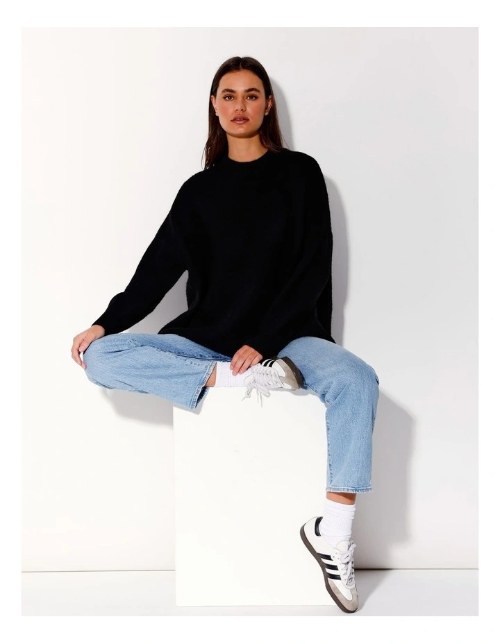 Recycled Blend Oversized Knit Jumper in Black