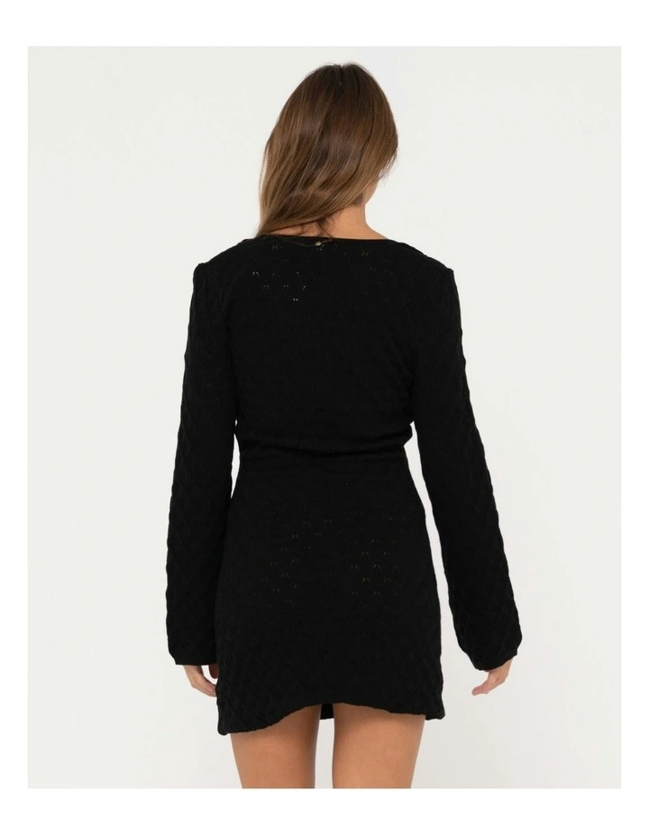 Leo Long Sleeve Knit Mini Dress in Black