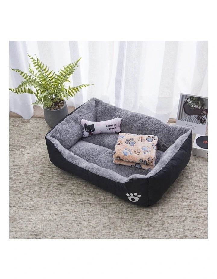 Warm Soft Square Washable Calming Comfy Pet Bed XL in Black