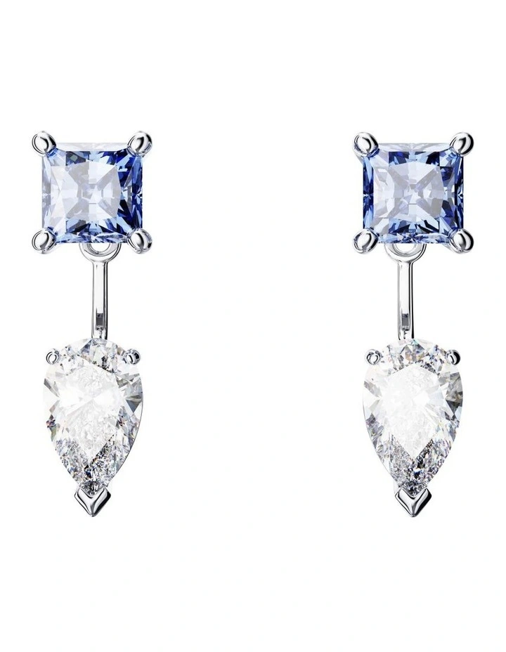 Mesmera Earring Jackets Mixed Cuts Detachable Rhodium Plated in Blue