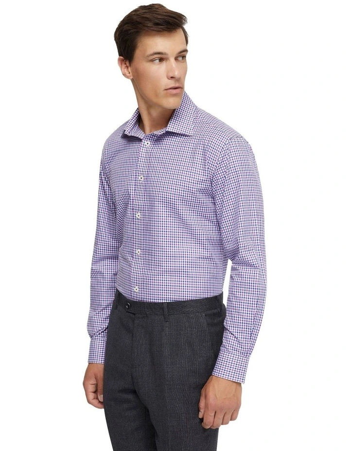 Islington Cotton Small Check Shirt in Purple/Navy