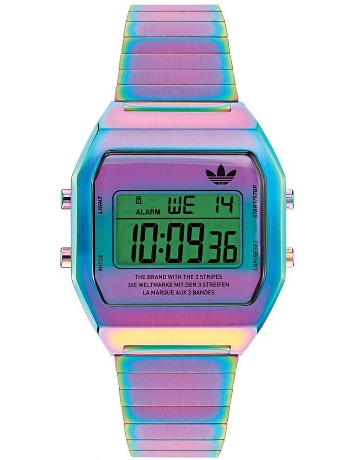 Digital Two Stainless Steel Watch in Iridescent