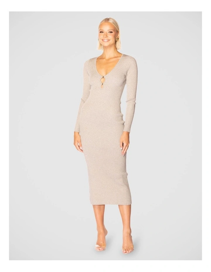 Madilyn V-Neck Knit Dress in Gold