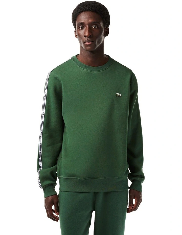 Logo Tape Fleece Crew Neck Sweat Top in Sequoia